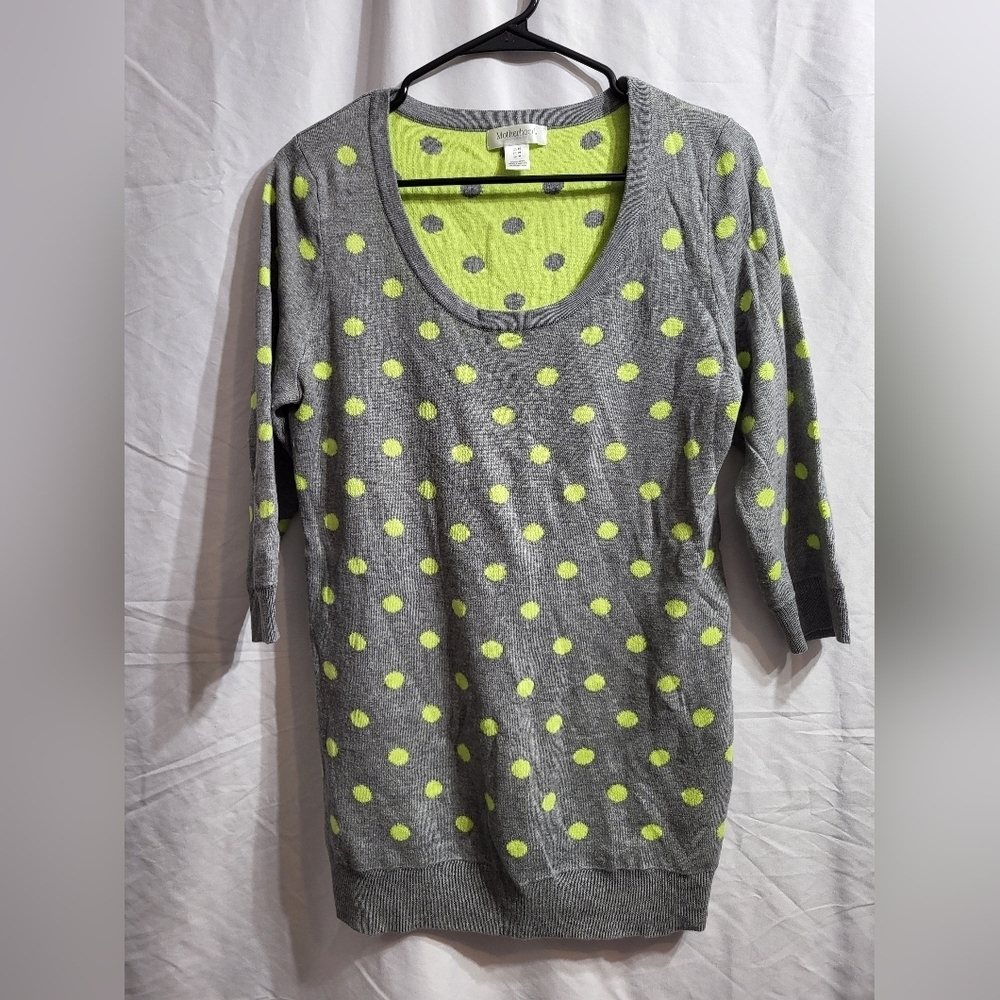 CLEARANCE Maternity-Motherhood Gray and Yellow Polka Dot Sweater, Size Medium
